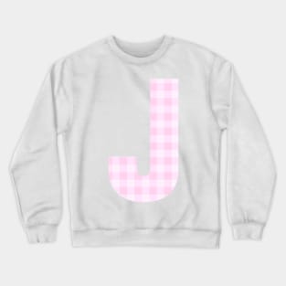 Pink Letter J in Plaid Pattern Background. Crewneck Sweatshirt